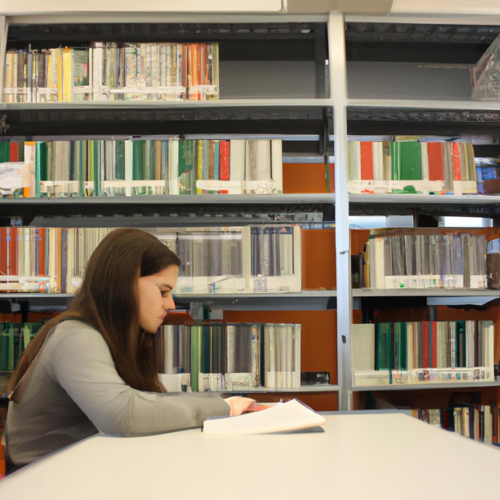 Person studying in a library